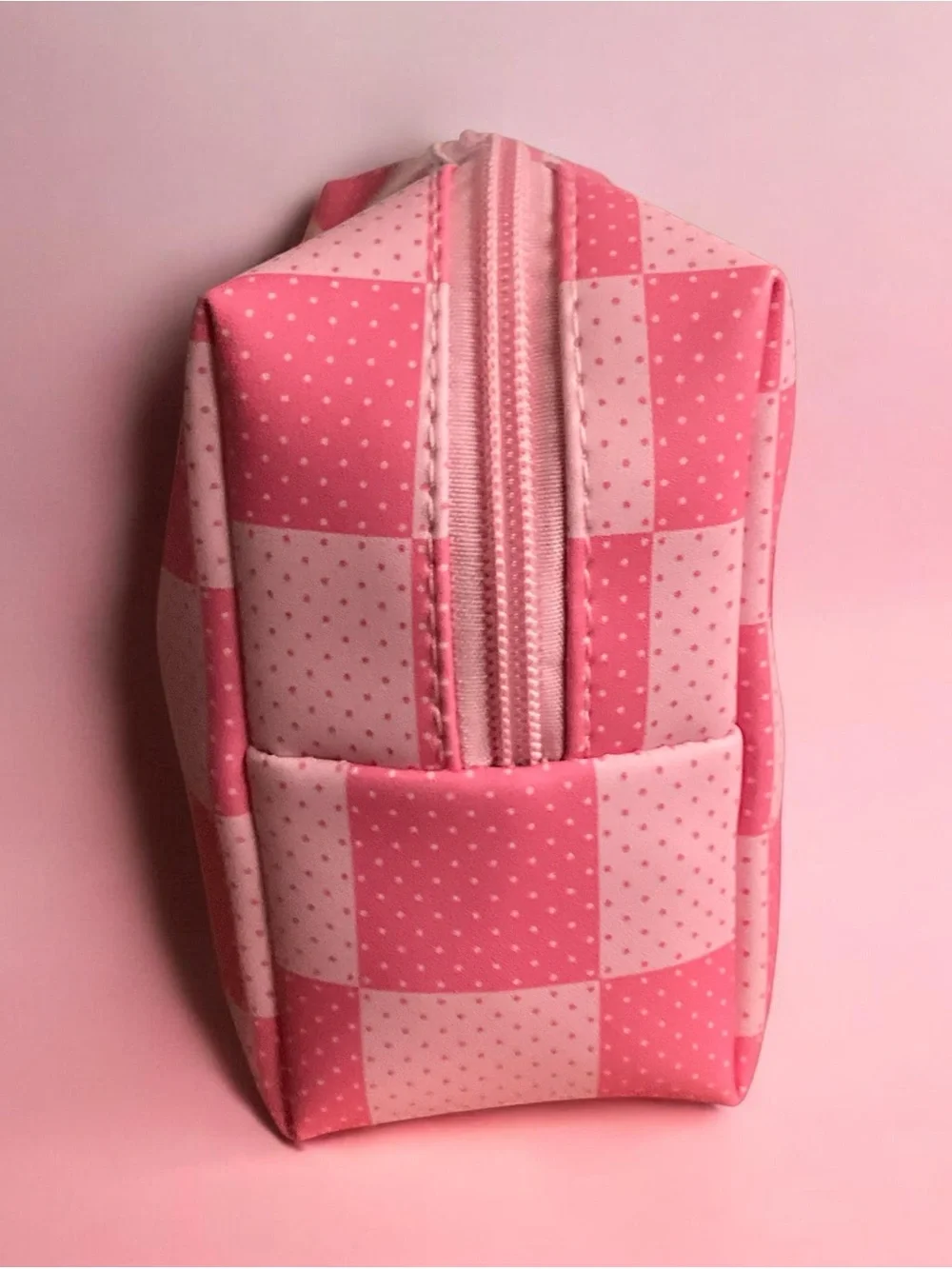 ROMWE Pink Check Strawberry Shortcake Cosmetic Pouch